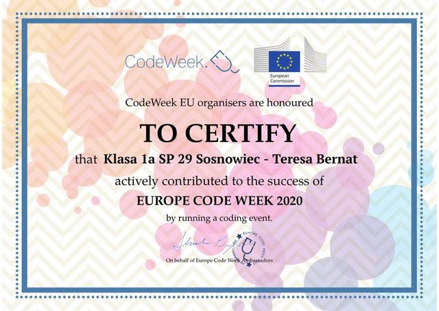 Code Week 2020 czyli  europejski tydzień kodowania w klasach 1-3