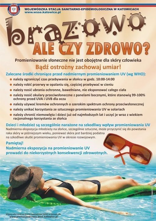 Ogólnopolska akcja informacyjno-edukacyjna „Brązowo, ale czy zdrowo?” - szkodliwość nadmiernego eksponowania skóry na słońcu - warto poczytać.